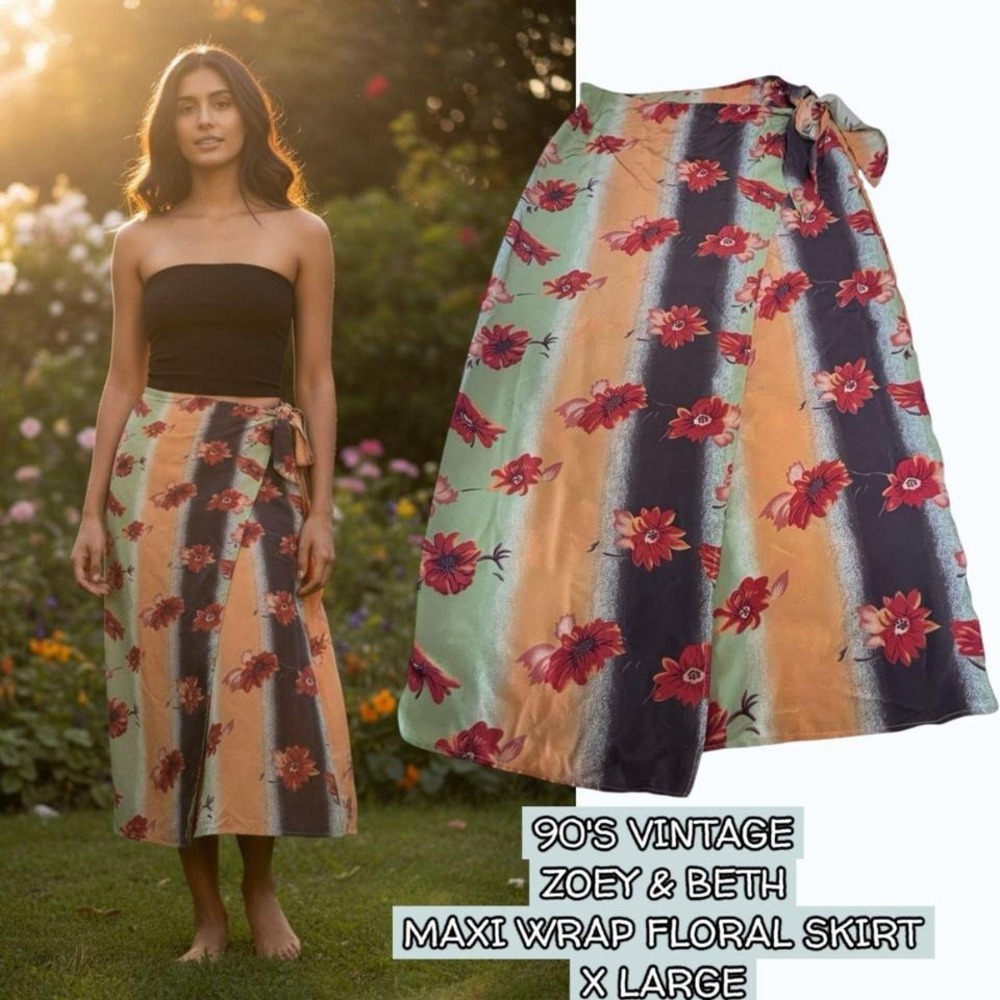 Vintage 90s Zoey &‎ Beth Floral Maxi Wrap Skirt 🌸 xlarge
